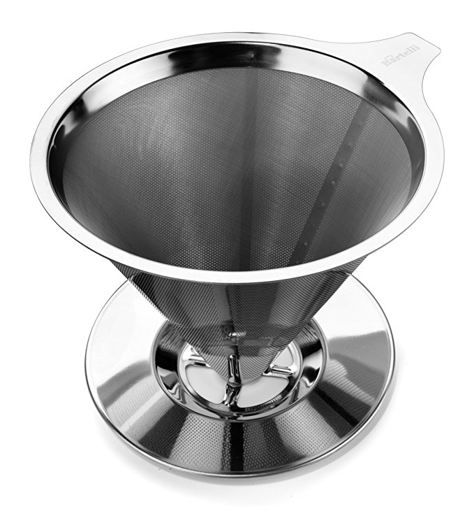 Bartelli Paperless Pour Over Coffee Dripper and Brewer - Permanent Reusable Stainless Steel Filter - Single Serve Cup or Small Pot