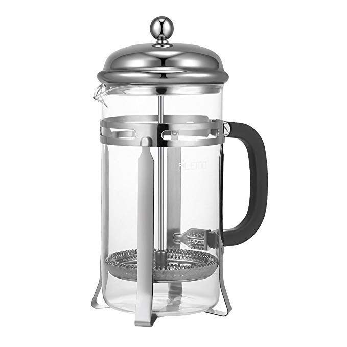 Plemo French Press Coffee Maker Teapot, 8 Cups, 34 oz, Heat-Resistant Borosilicate Glass Beaker and Stainless Steel Frame