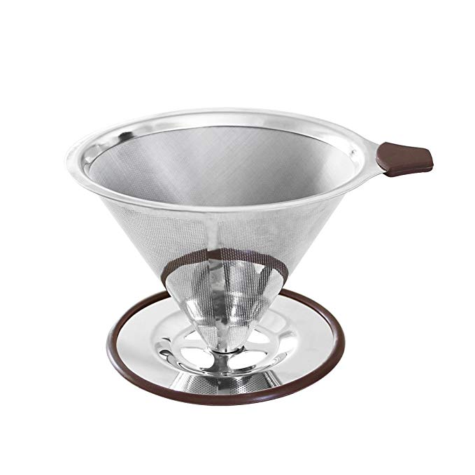 Stainless Steel Pour Over Coffee Dripper Paperless Coffee Filter Reusable Coffee Maker Cone with Cup Stand