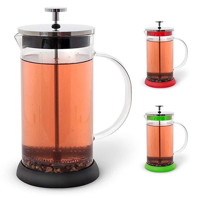 Teabloom French Press 36 oz. - CLEARANCE - All Glass Body Coffee and Tea Press, Stainless Steel Tea & Coffee Maker (Black)