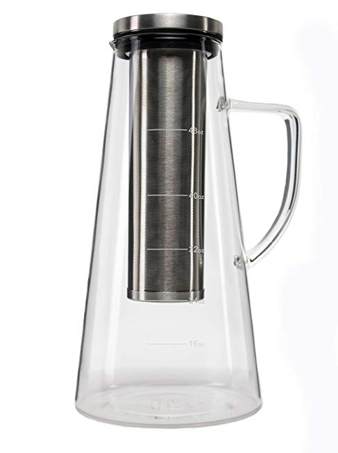 Large Cold Brew Iced Coffee Maker and Tea Infuser - 1.5 Liter (48 Ounce) Glass Carafe Pitcher With Removable Stainless Steel Double Mesh Filter by Savvy Home